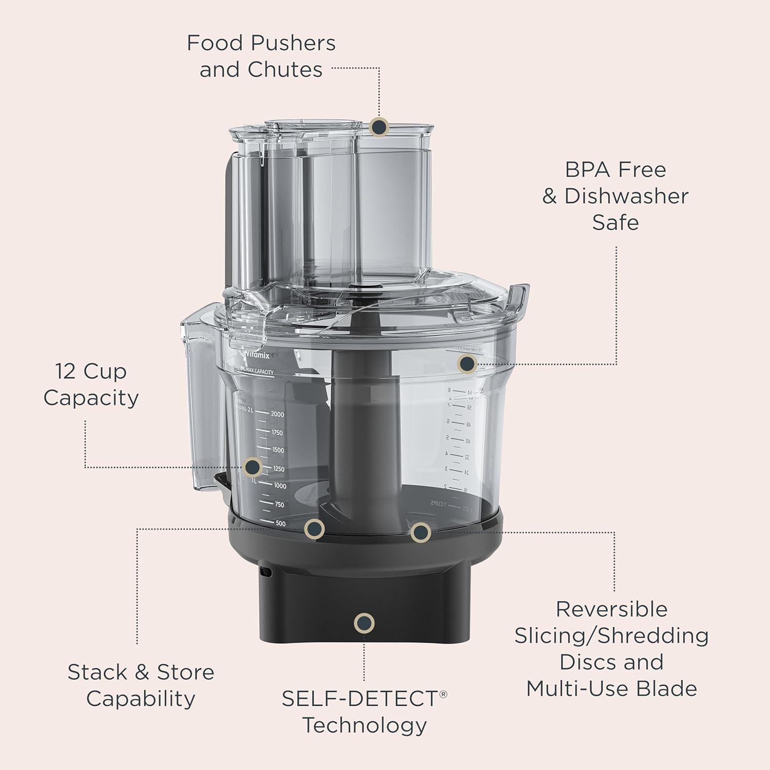 image:imageVitamix 12Cup Food Processor Attachment with SELFDETECT BPAFree with MultiUse Blade and Two Reversible Discs Compatible with Ascent and Venturist Series Vitamix Blenders