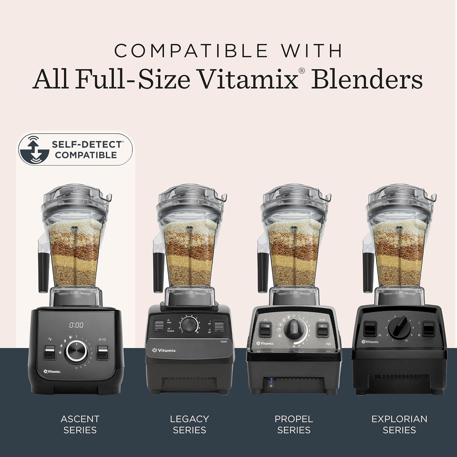 image:imageVitamix 48Ounce Dry Grains Blender Container with SELFDETECT DishwasherSafe BPAFree LaserCut StainlessSteel Blades Tamper Included Compatible with All FullSize Vitamix BlendersClear