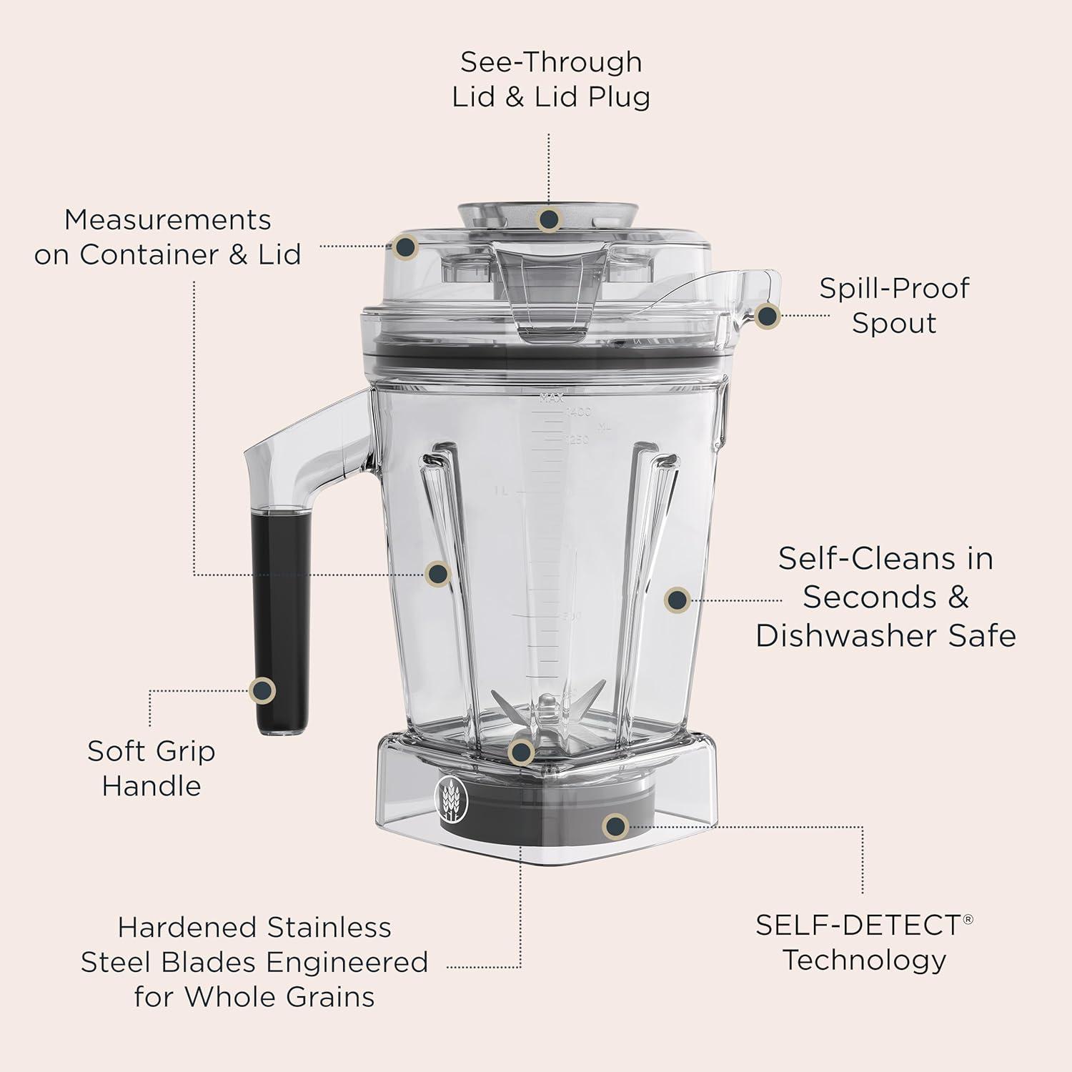 image:imageVitamix 48Ounce Dry Grains Blender Container with SELFDETECT DishwasherSafe BPAFree LaserCut StainlessSteel Blades Tamper Included Compatible with All FullSize Vitamix BlendersClear