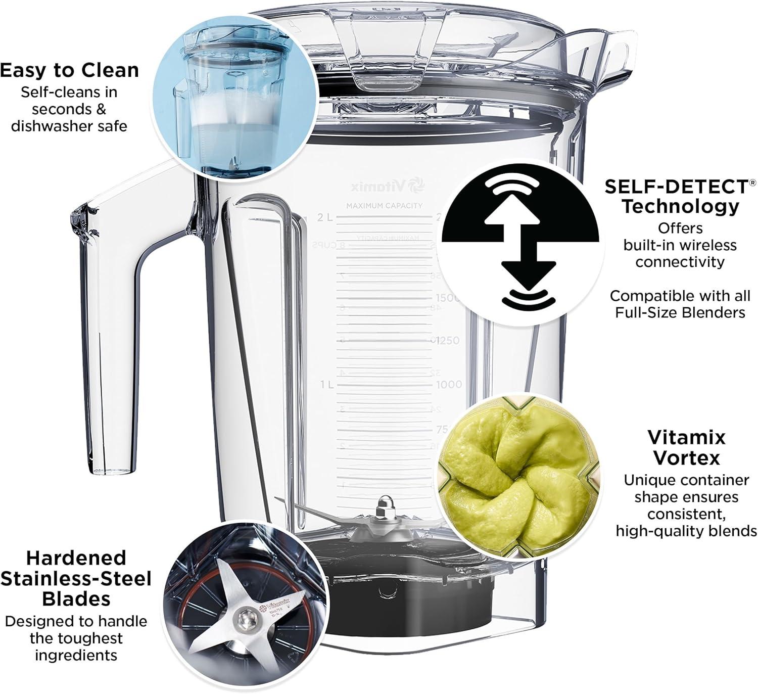 image:imageVitamix 48Ounce Dry Grains Blender Container with SELFDETECT DishwasherSafe BPAFree LaserCut StainlessSteel Blades Tamper Included Compatible with All FullSize Vitamix BlendersClear