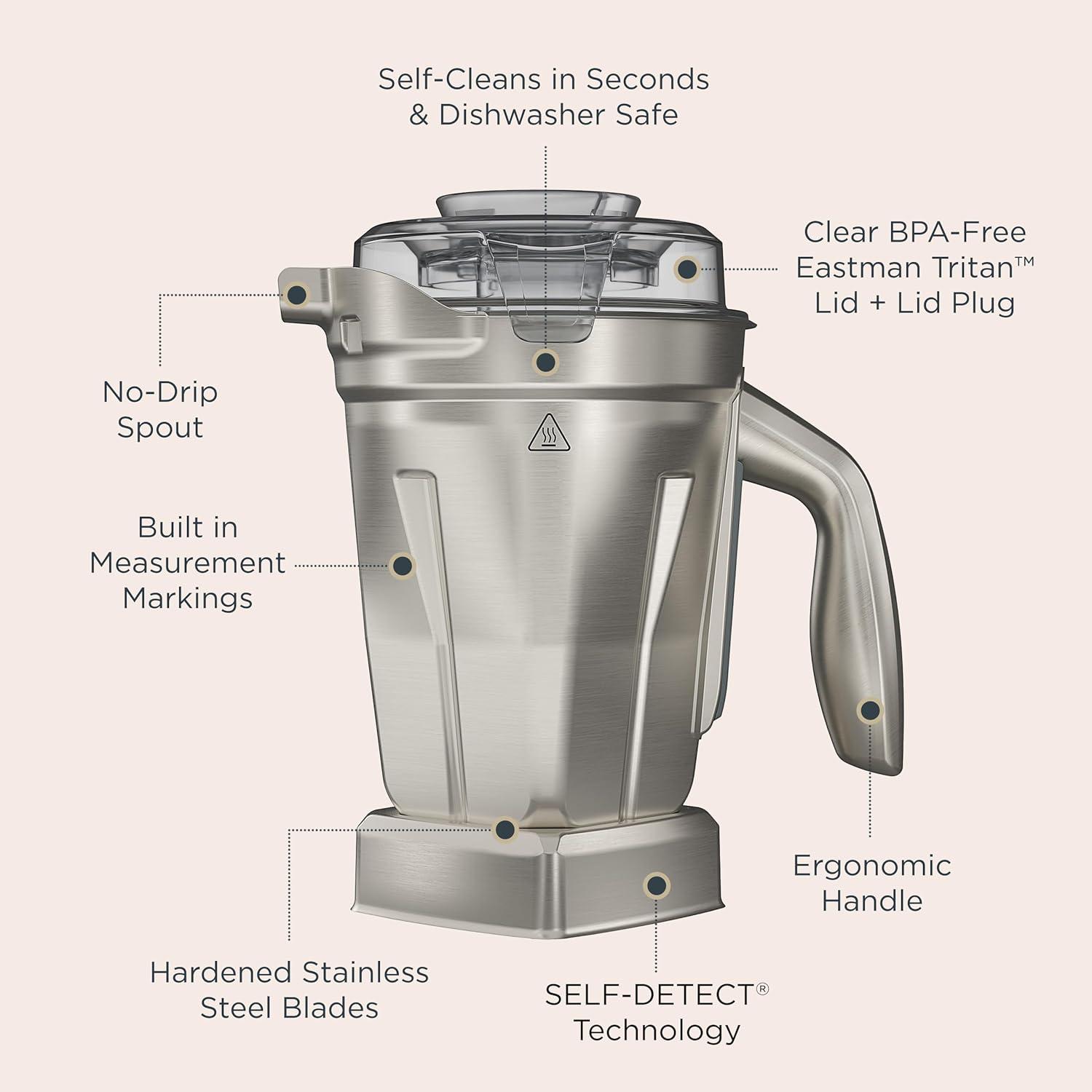 image:imageVitamix 48Ounce StainlessSteel Blender Container with SELFDETECT DishwasherSafe BPAFree Clear Lid LaserCut StainlessSteel Blades Compatible with All FullSize Vitamix Blenders