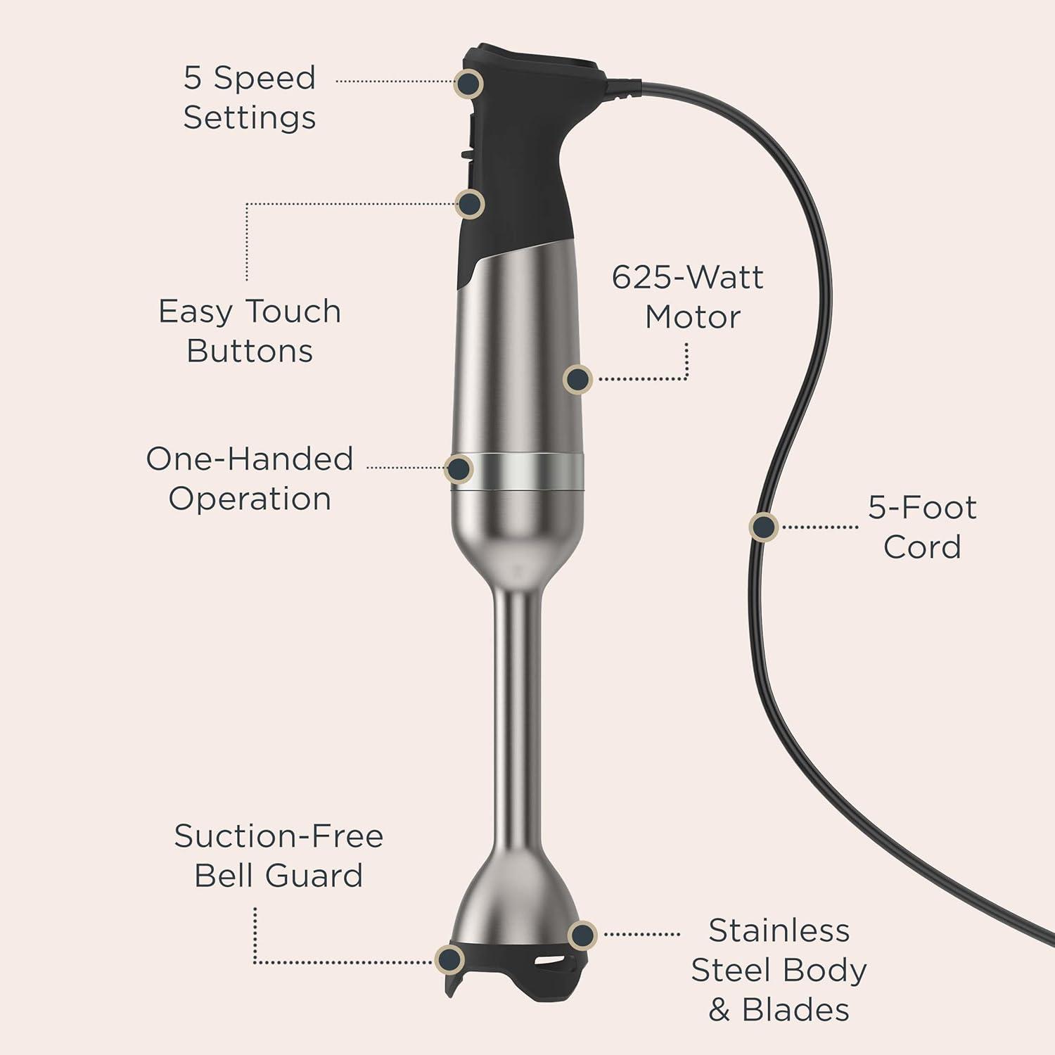image:imageVitamix 5Speed Immersion Blender 5Piece Bundle 625Watt Motor OneHanded Operation 5 ft cord includes MiniChopper Blending Jar Whisk Attachment amp Storage Case Stainless SteelBlack