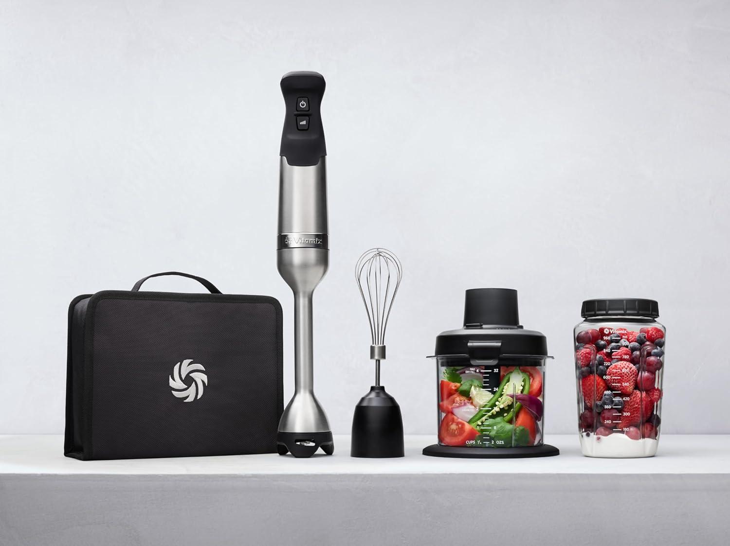 image:imageVitamix 5Speed Immersion Blender 5Piece Bundle 625Watt Motor OneHanded Operation 5 ft cord includes MiniChopper Blending Jar Whisk Attachment amp Storage Case Stainless SteelBlack
