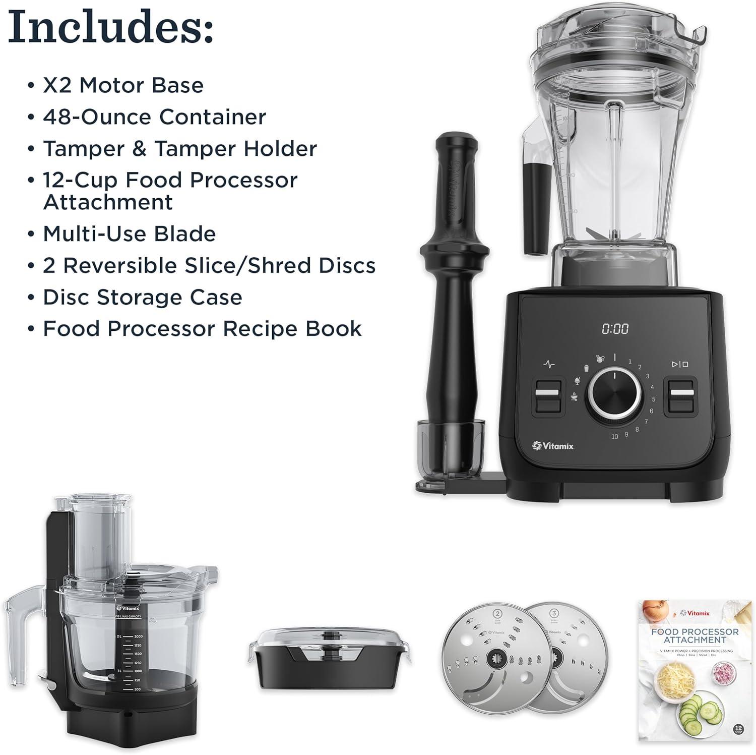 image:imageVitamix Ascent X2 SmartPrep Kitchen System ProfessionalGrade Blender StainlessSteel Blades 12Cup Food Processor Attachment 48 Oz Blender Container Black