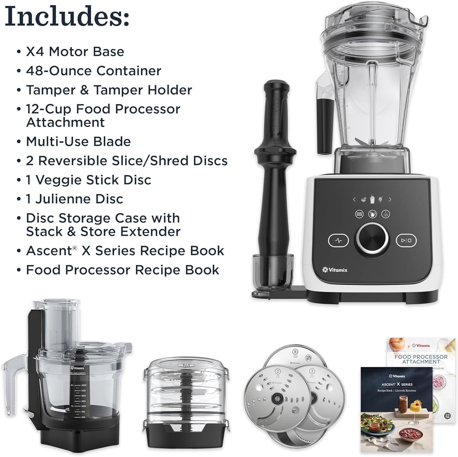 image:imageVitamix Ascent X4 Gourmet SmartPrep Kitchen System ProfessionalGrade Blender StainlessSteel Blades 12Cup Food Processor Attachment with 4 Discs 48 Oz Blender Container Black