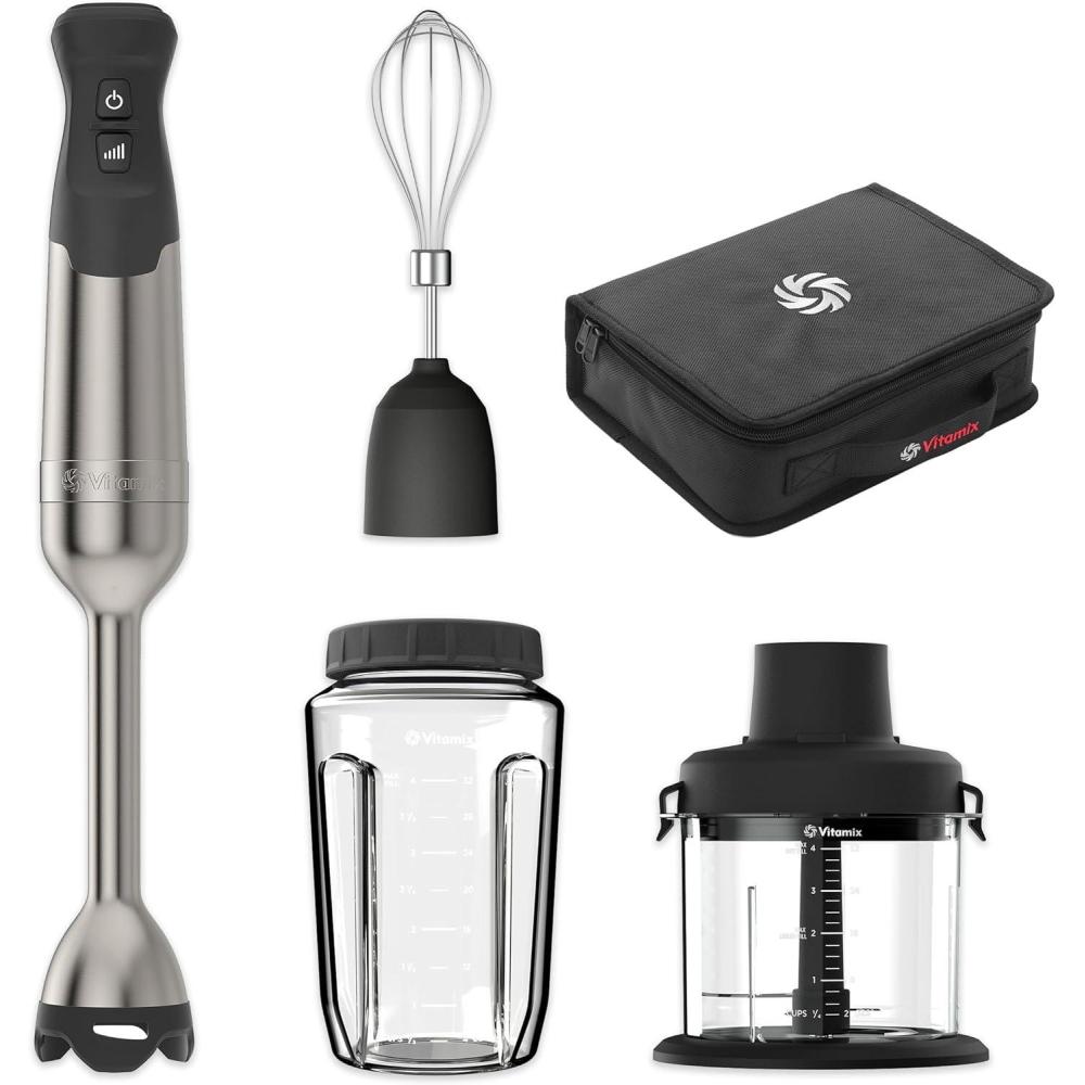 image:imageVitamix 5Speed Immersion Blender 5Piece Bundle 625Watt Motor OneHanded Operation 5 ft cord includes MiniChopper Blending Jar Whisk Attachment amp Storage Case Stainless SteelBlack
